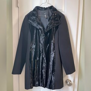 Women’s Alfani Black Button Up Coat with Faux Fur Front and Collar